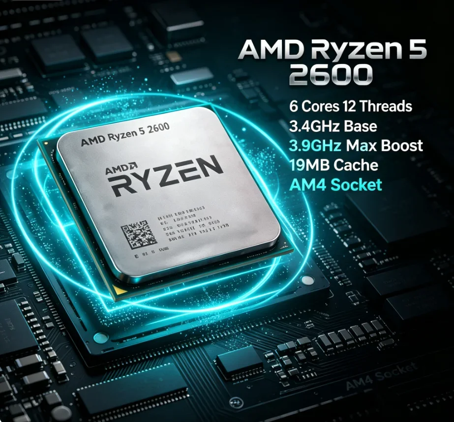 Processore AMD Ryzen5 2600 R5 2600 per Gaming Desktop, 3.4GHz, 6 Core 12 Thread, Socket AM4