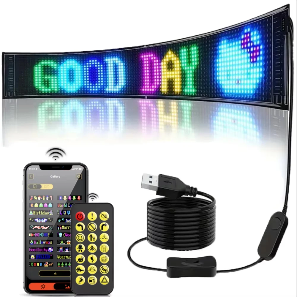 Pannello pixel a matrice 16x96 LED, luci per insegne LED pubblicitarie luminose a scorrimento, segnale per auto LED flessibile USB 5V Controllo app Bluetooth