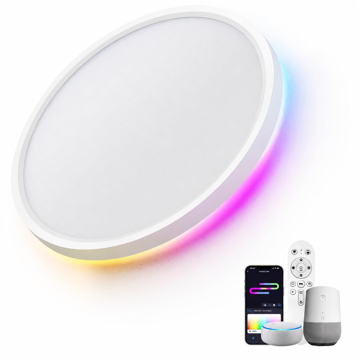 LuminexDesigns RGB Plafoniera LED Dimmerabile 24W con Controllo Alexa Wifi | Smart Lampada da Soffitto Rotonda Ultra Sottile 30cm con Telecomando e Retroilluminazione, per Soggior…