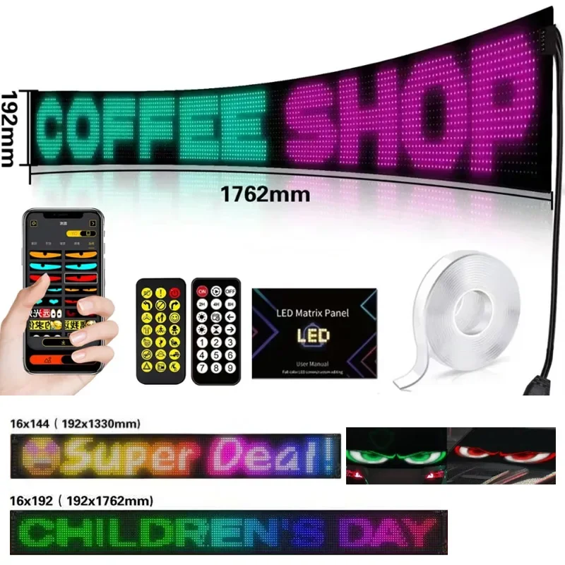 Pannello LED Matrix Pixel a scorrimento Segnaletica LED pubblicitaria luminosa Flessibile USB 5V Bluetooth App Controllo Display per auto Decorazioni per la casa USA/Regno Unito
