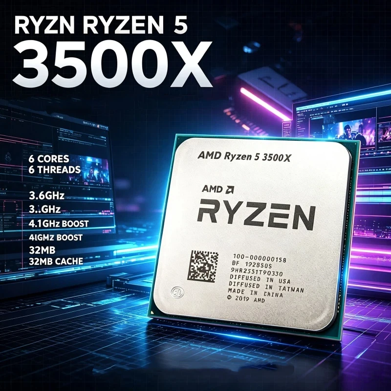 Processore da Gaming per Piattaforma AM4 Ryzen 5 3500X, 32MB Cache, Basso Consumo, Chip a 6 Core per Accessori di PC da Gioco Fai-da-Te