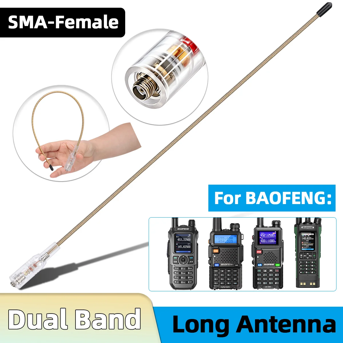 Antenna di Ricambio Trasparente ad Alto Guadagno ABBREE AR-771 SMA Femmina per Walkie Talkie Baofeng UV-5R BF-888S per Sicurezza Esterna