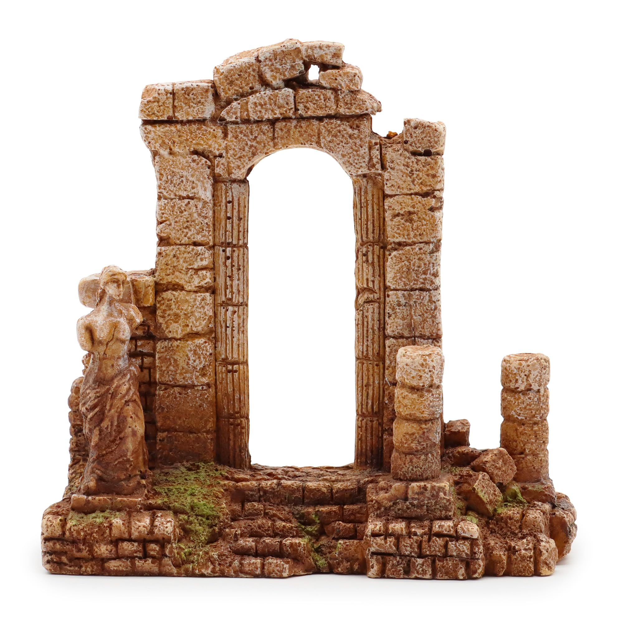 Amtra Deko Arco Greco - Decorazione in Resina atossica per Acquari, Accessorio Ornamentale subacqueo, Decorativo rifugio nascondiglio, Dipinto a Mano, Dimensione 16,5 * 16,5 * 7 cm