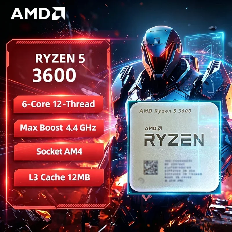 Processore Desktop AMD Ryzen 5 3600, CPU AMD R5 3600 a 6 Core e 12 Thread, 4.4GHz Sbloccato, Socket AM4, CPU per Gaming Senza Confezione