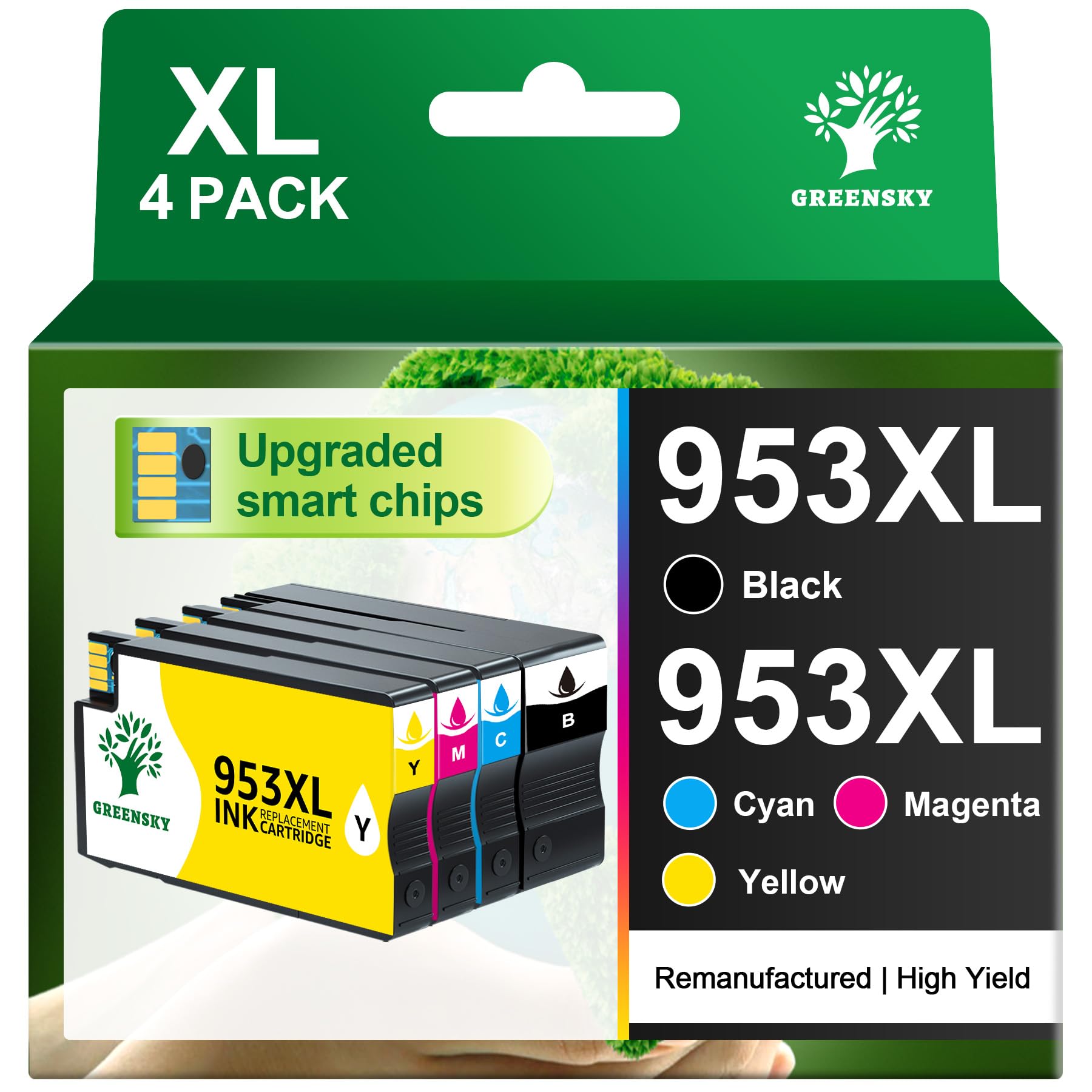GREENSKY 953XL 953 XL Rigenerato per Cartucce HP 953XL Multipack 4 Colori | Compatibili per HP OfficeJet Pro 7720 7740 8715 8710 8210 8720 8730 7730 Alta Resa con Chip (Nero Ciano…