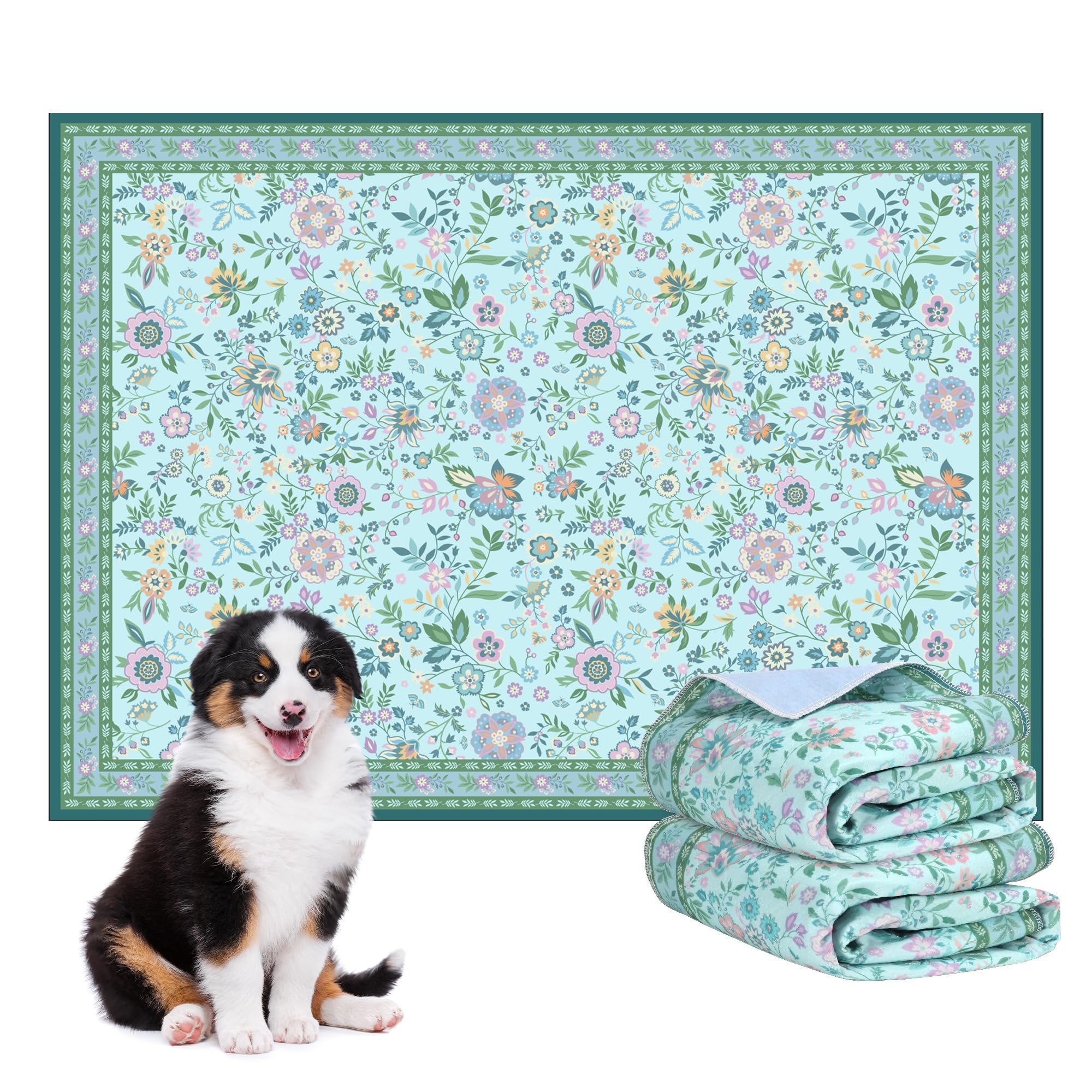 BaoDan Traversine Lavabili per Cani, Traverse Cani 2pc 70x100cm Assorbenti | Verde con Stampa Floreale, Tappetini Igienici per Cane Riutilizzabili con Fondo Antiscivolo, Facili da…