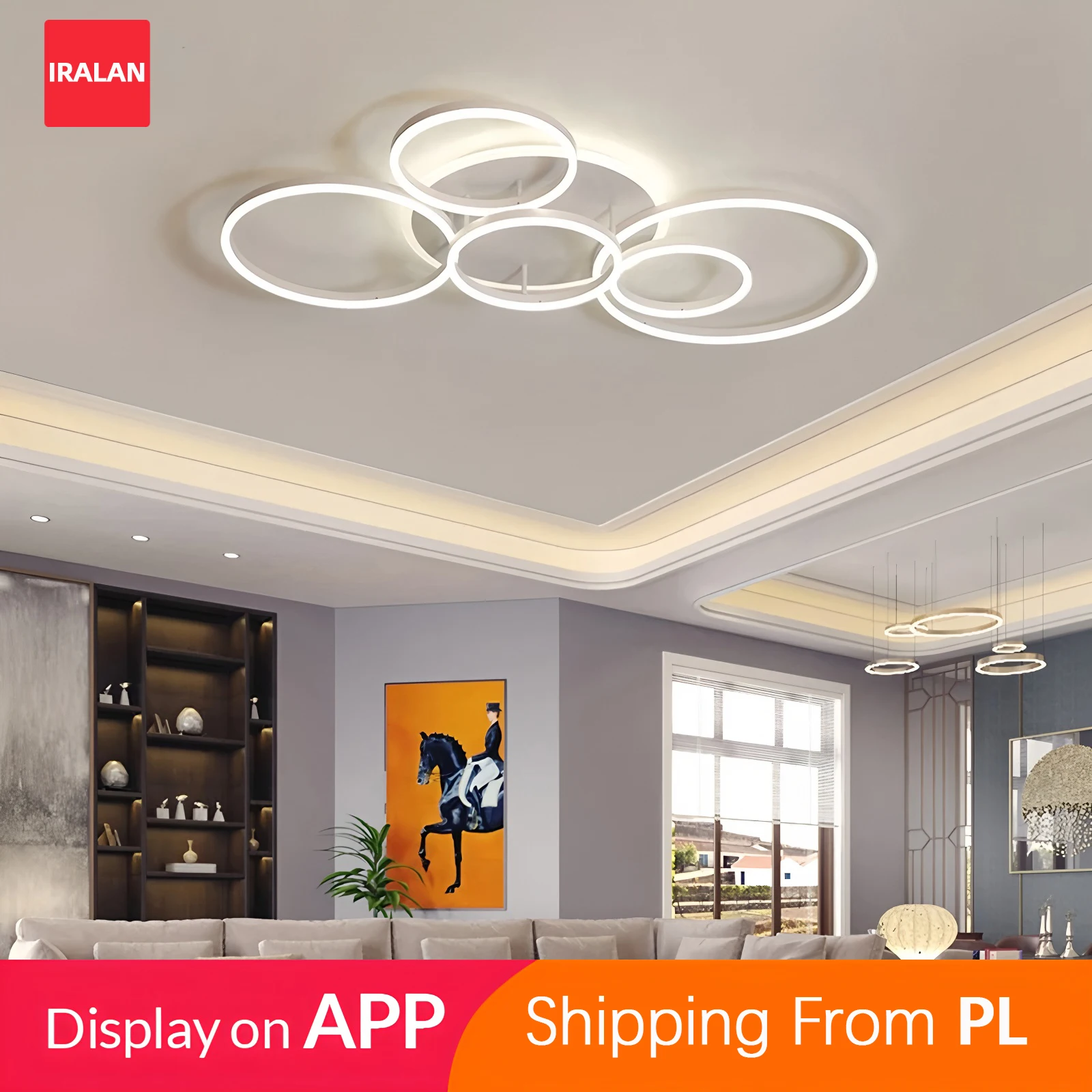 Lampade da Soffitto per Interni, Lampadario ad Anello Minimalista in Acrilico, Illuminazione a LED con Telecomando e Dimmerazione tramite App