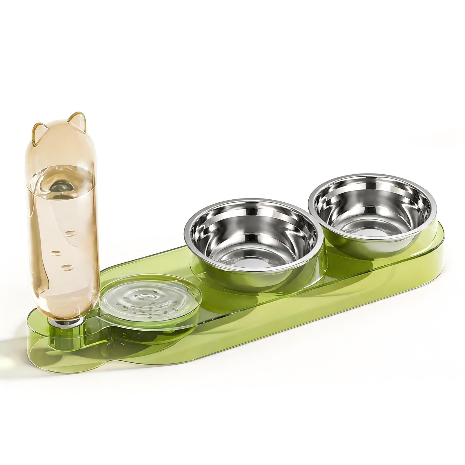 Marchul Set di ciotole 3 in 1 per gatti, cibo e acqua, con ciotole rialzate in acciaio inox e dispenser automatico di acqua, stazione di alimentazione a 3 ciotole inclinate per ga…