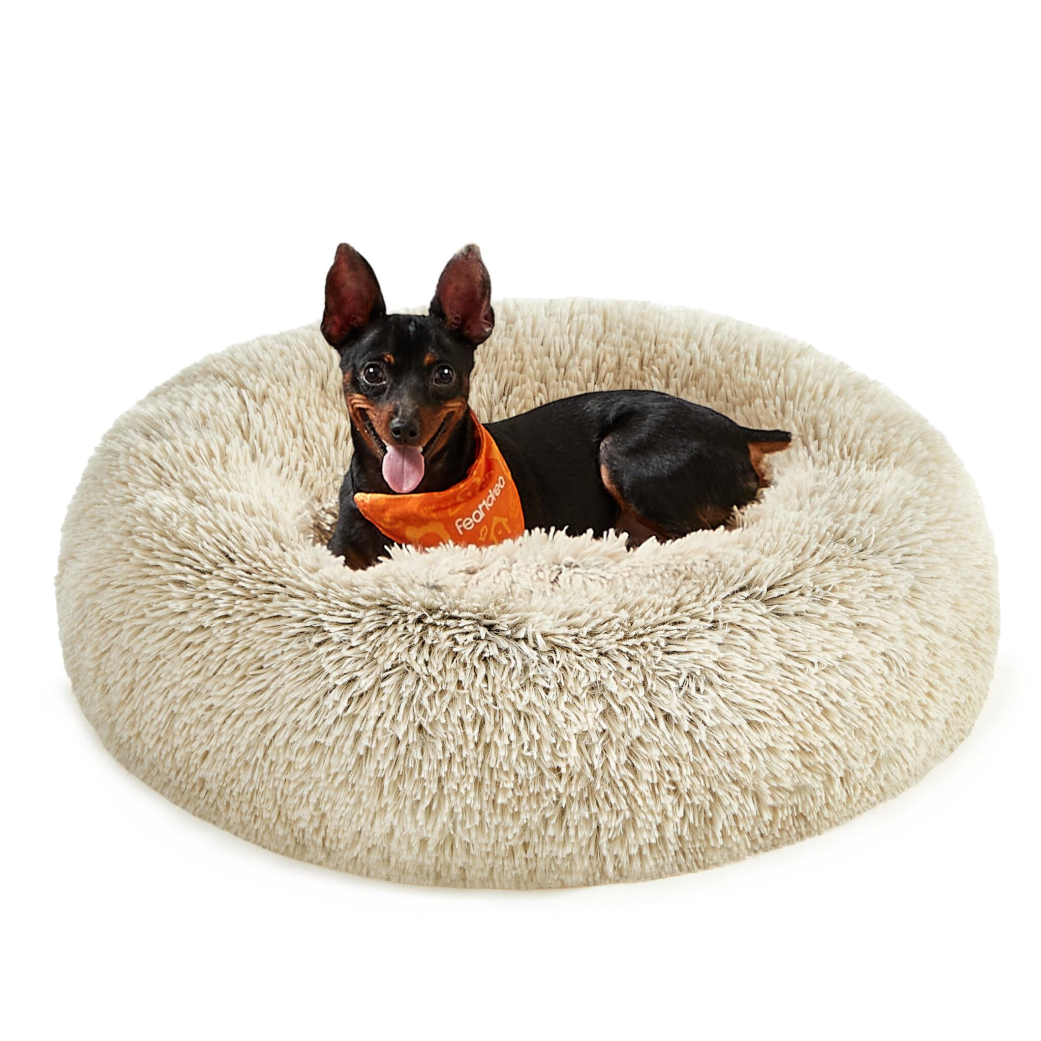 Feandrea Cuccia Cane Interno, Cuccia per Cani, Lettino per Animali Domestici a Ciambella, Cuscino Sfoderabile e Lavabile, Tappeto di Peluche, Diametro 60 cm, Cachi Ombré PGW038S01
