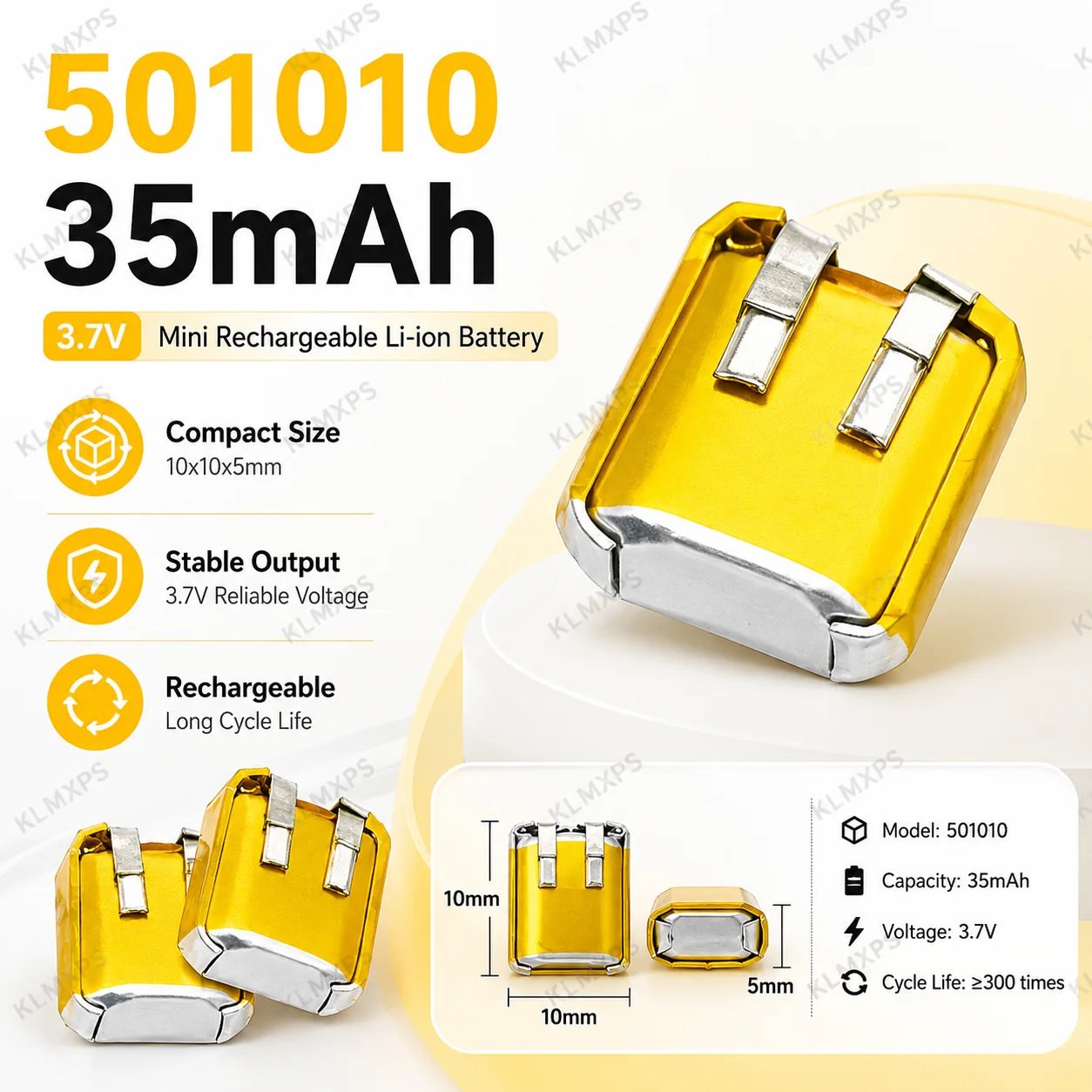 Batteria Ricaricabile Li-Polimero 501010 501012 3.7V 35mAh, Mini Cella al Litio per Auricolari Bluetooth, Luce LED, MP3, MP4