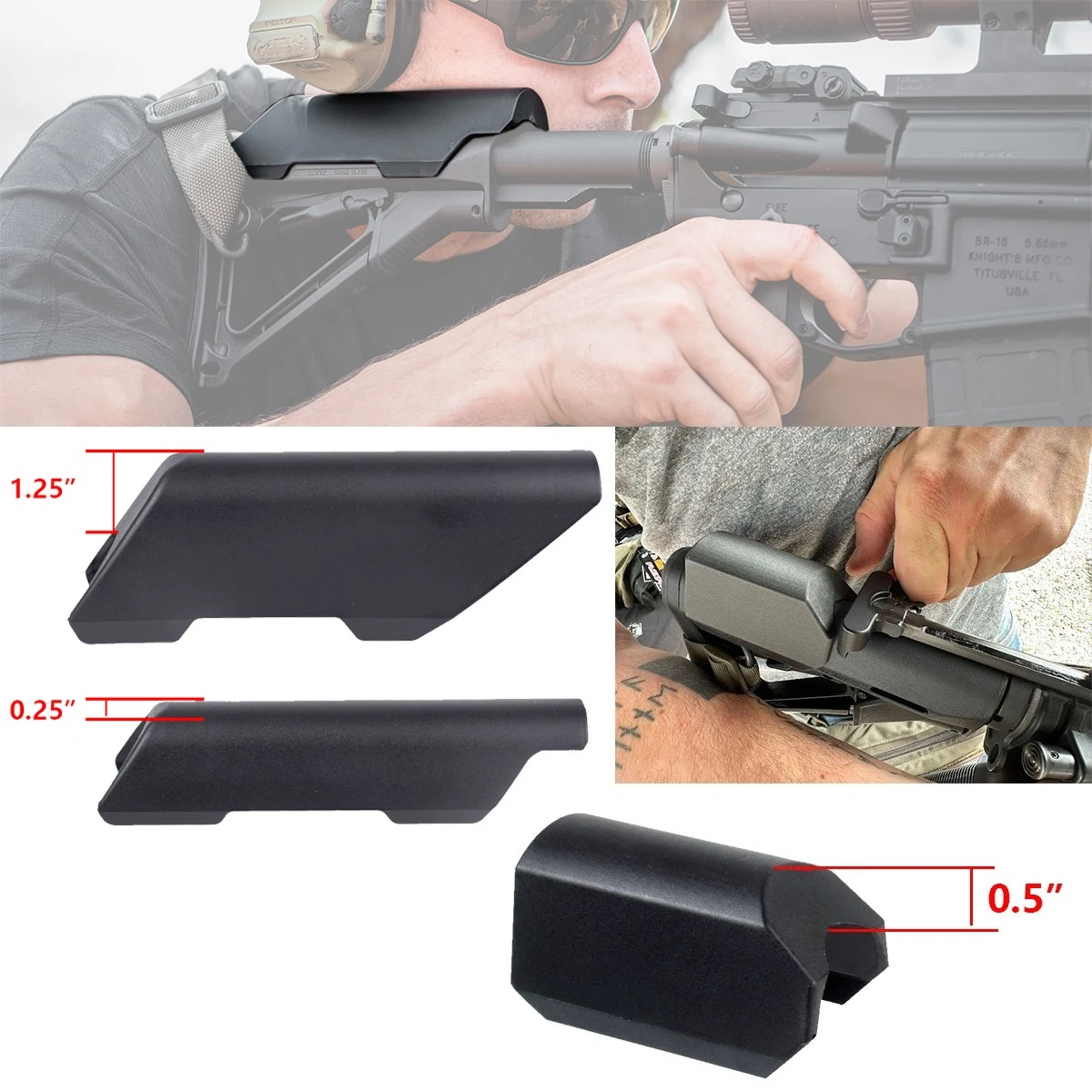 Rialzo Tattico CTR per Guancia Versione Bassa e Alta per Buttstock Non Originale AR 15 M4, Accessori per Fucili Giocattolo Airsoft