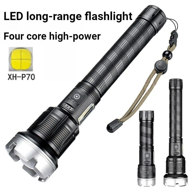 Torcia LED ad Alta Potenza Telescopica con Display di Potenza, Zoom Ricaricabile per Campeggio e Pesca Notturna