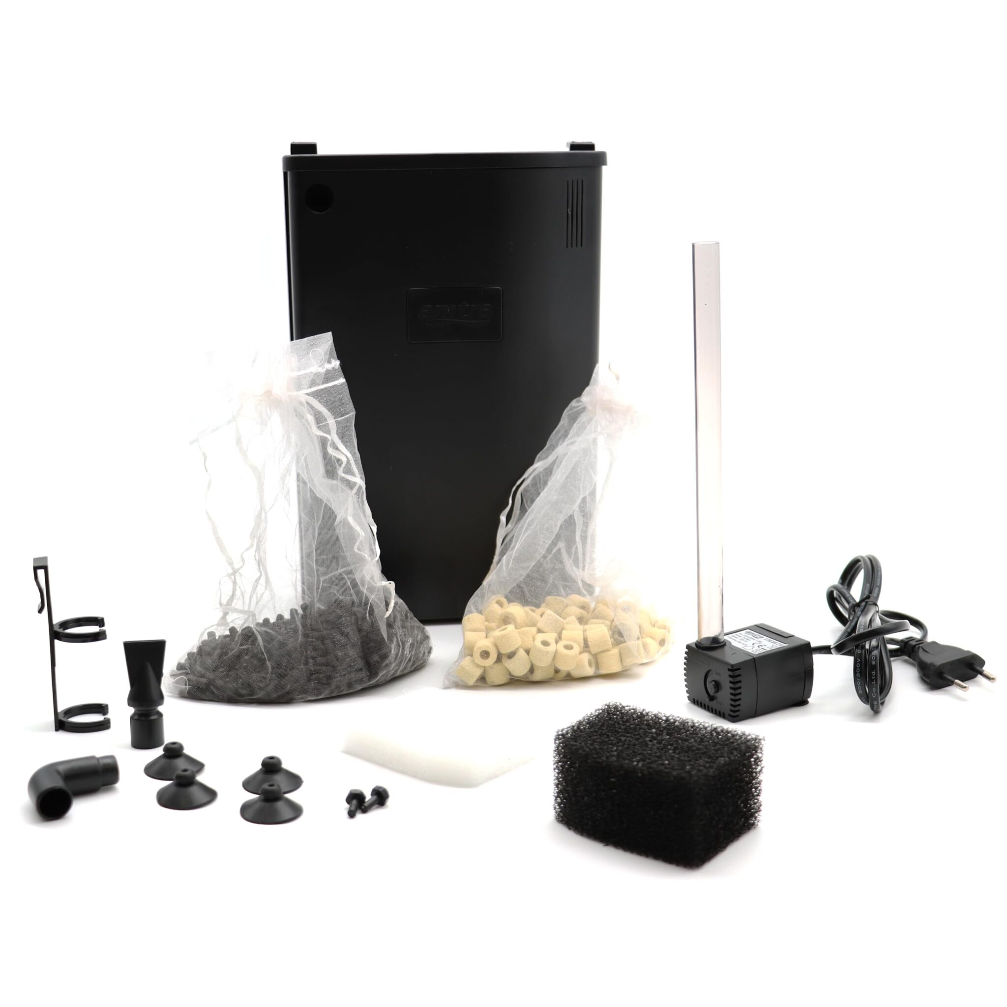 Amtra Filtering Box Black 50 - Filtro per acquario con pompa di ricircolo a 230 lt/h, 3 scomparti, materiali filtranti professionali - 18 X 7 CM