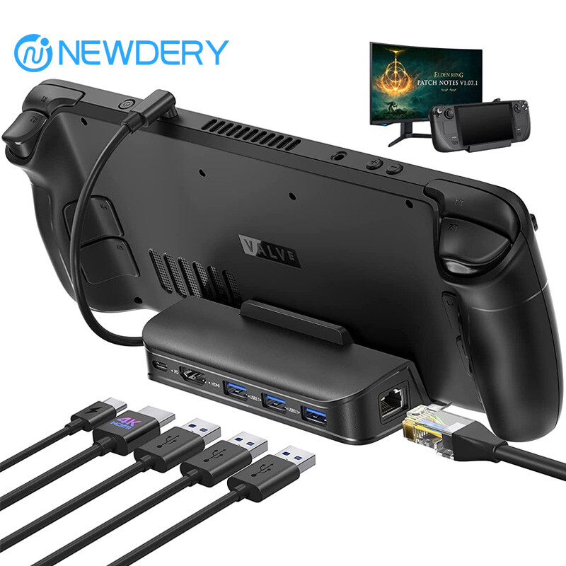 Docking Station 6 in 1 per Steam Deck OLED ROG Ally 4K 60Hz HDMI Gigabit 100W PD