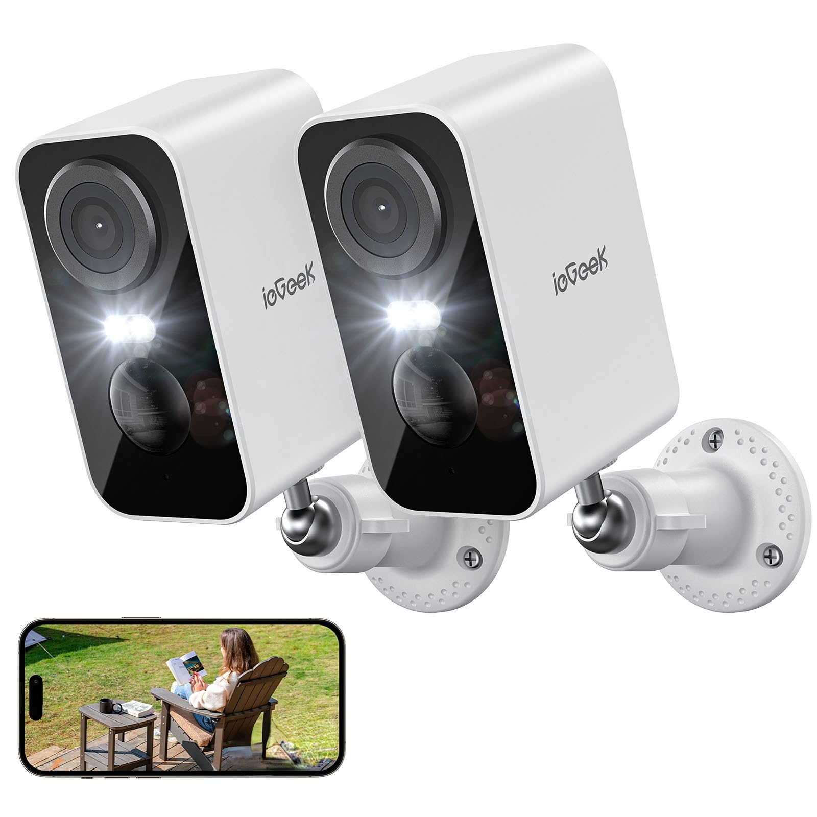 ieGeek 2K 3MP Telecamera Wi-Fi Esterno/Interno Senza Fili a Batteria | Rilevamento Movimento PIR, Riflettore e Sirena, Visione Notturna a Colori, Audio Bidirezionale, SD/Cloud, IP…