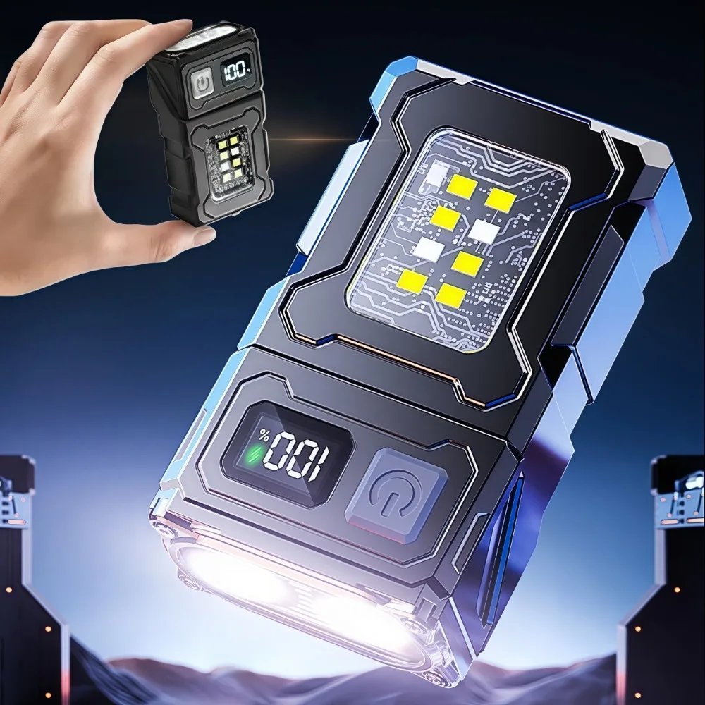 Mini Torcia LED Ricaricabile con Clip Magnetica, Luce da Lavoro, Portachiavi, Torcia Tascabile EDC per Campeggio, Escursionismo, Pesca