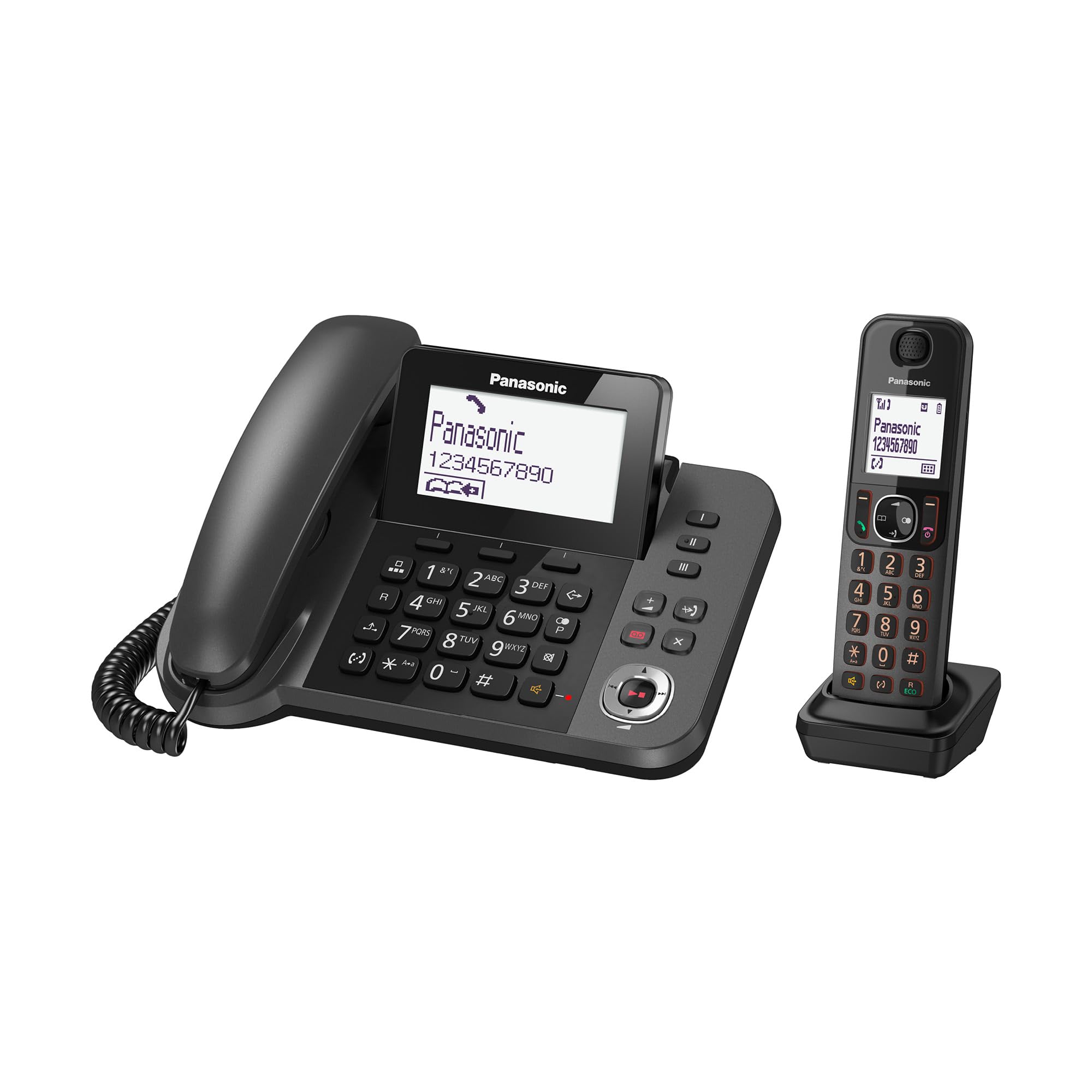 Panasonic KX-TGF320EXM Telefono Digitale Cordless/con Filo con Segreteria Telefonica Digitale, Unità Base e Ricevitore Singolo, Vivavoce, Display Inclinabile, Blocco Chiamate Inde…