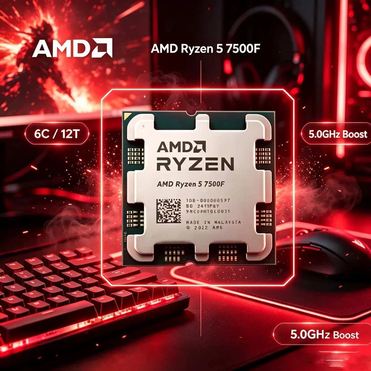 AMD Ryzen 5 7500F 6-Core 12-Thread 3.7GHz AM5 5nm CPU Desktop 32MB L3 Cache DDR5 Nuovo Originale in Scatola