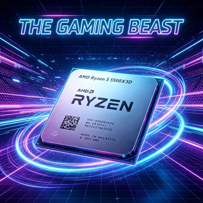 Processore Desktop Ryzen 5 5500X3D Socket AM4, 6C12T 3GHz, Cache L3 96MB, 7NM DDR4, 105W, per Gaming, Senza Ventola
