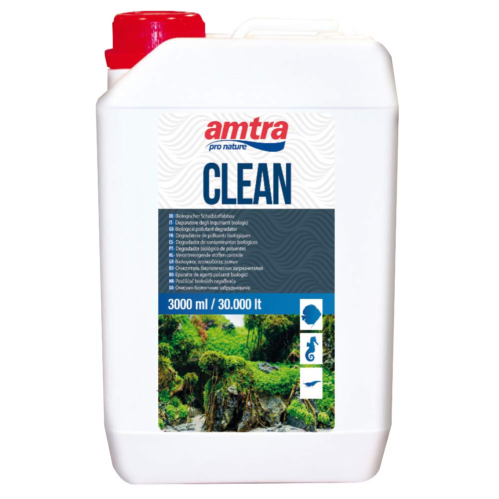 Amtra Clean - Depuratore naturale per l'acqua degli acquari, con microorganismi che eliminano ammoniaca e nitriti, riduce i cambi d'acqua, 3000 ml