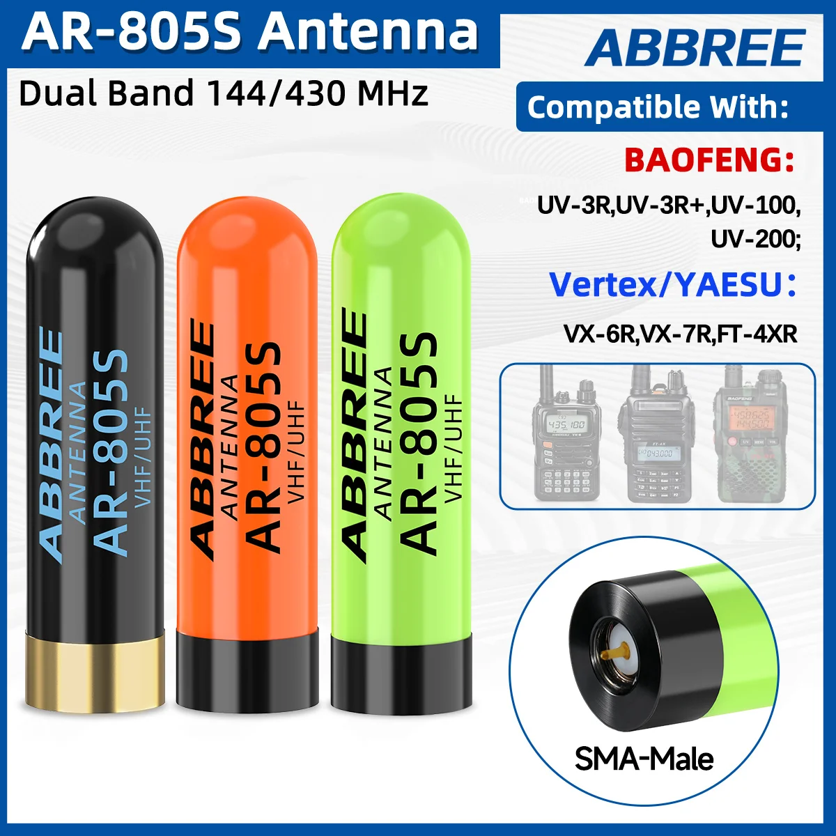 Antenna ABBREE AR-805S Mini Walkie Talkie ad Alto Guadagno SMA-Maschio Dual Band per Radioamatori Retevis RT1 RT3S RT3 RT8 RT81 TYT MD-380