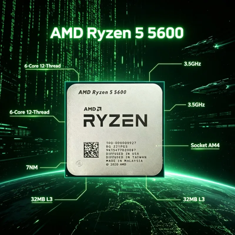 Processore Ryzen 5 5600 Vermeer Core 6C/12T, 7nm Zen3, 32MB Cache L3, CPU Gaming AM4