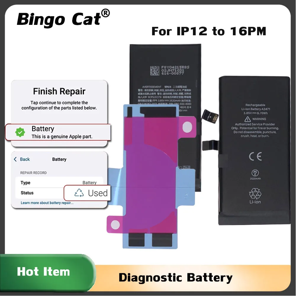 Batteria diagnostica senza messaggio pop-up per iPhone 12 13 Pro max 14 Plus 15Pro max 14Pro 12 13mini Mostra batteria Parte originale