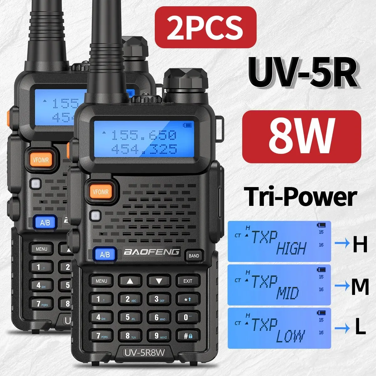 1/2PCS Baofeng UV 5R 5W 8W Walkie Talkie Portatile Ham CB Radio Dual Band VHF UHF FM Ricetrasmettitore Radio bidirezionale UV82 S9 K5 Plus