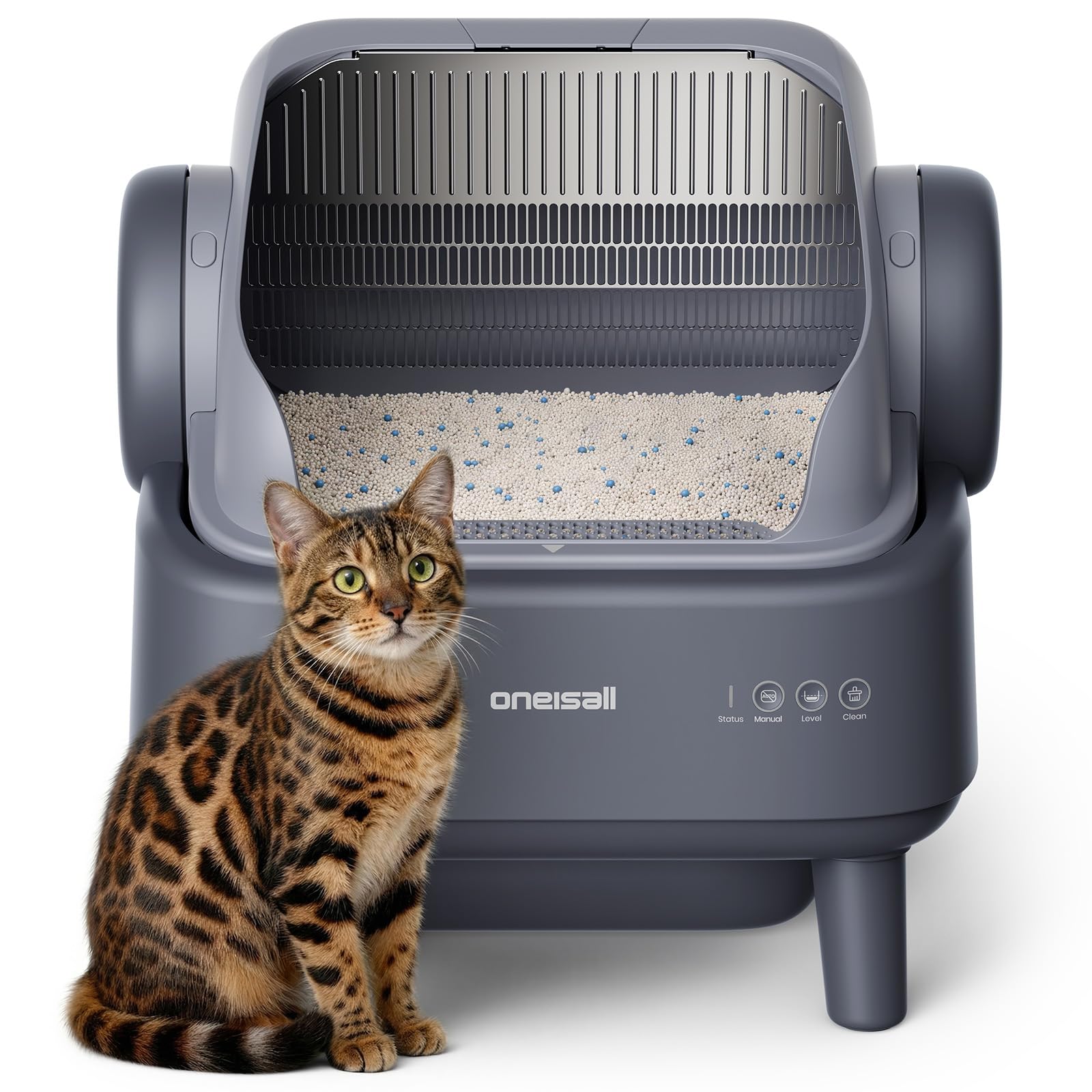 oneisall Lettiera Gatto Autopulentecon sistema EaseClean™, Lettiera Autopulente per Gatti XXL per gatti grandi, griglia in acciaio inox, modalità automatica e manuale, incl. Tappe…
