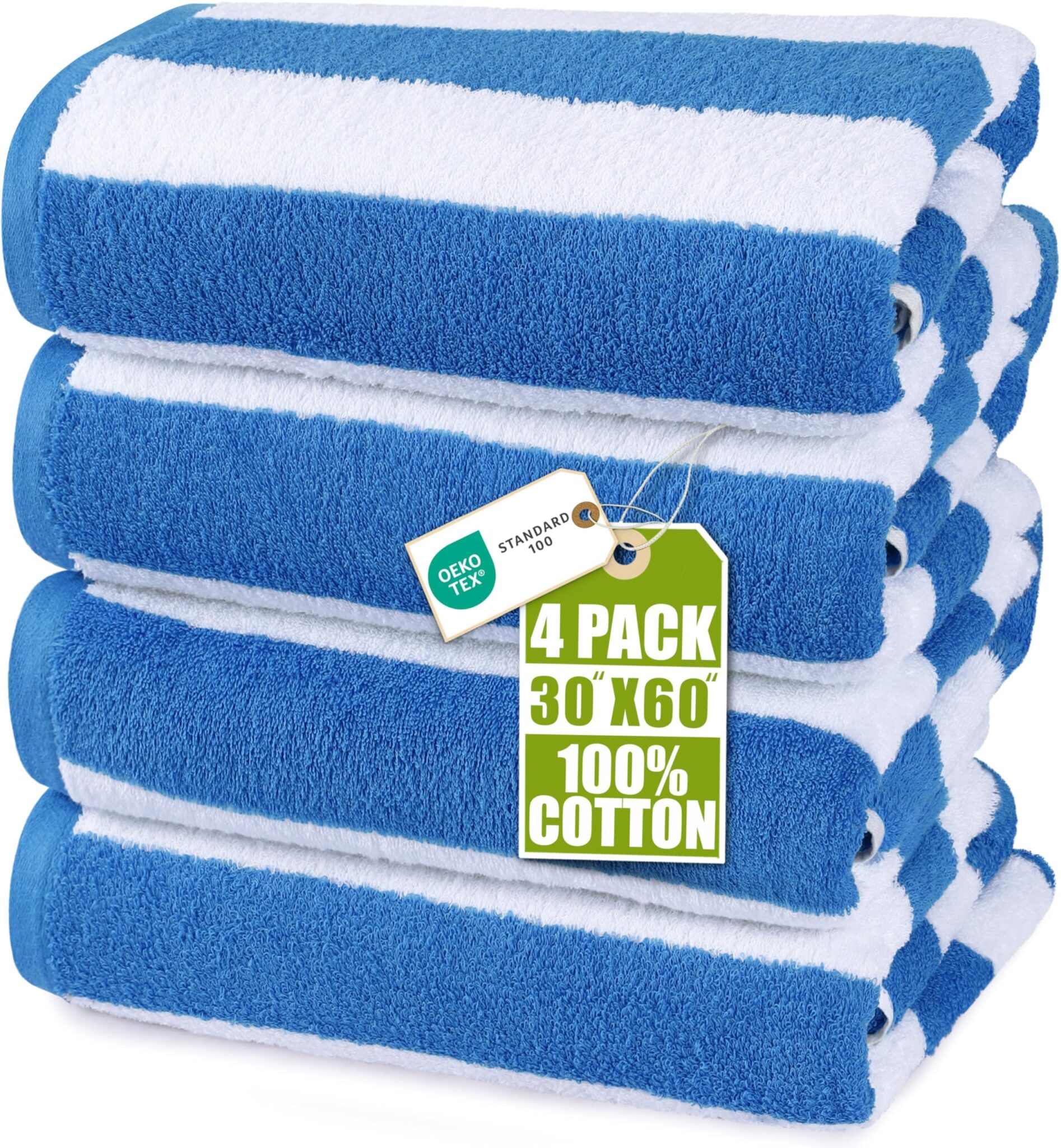 Utopia Towels Set di 4 teli da mare Cabana di : blu | Da Spiaggia/Piscina, 76 x 152 cm, Righe Cabana, 100% cotone filato, Morbidi e ad asciugatura rapida