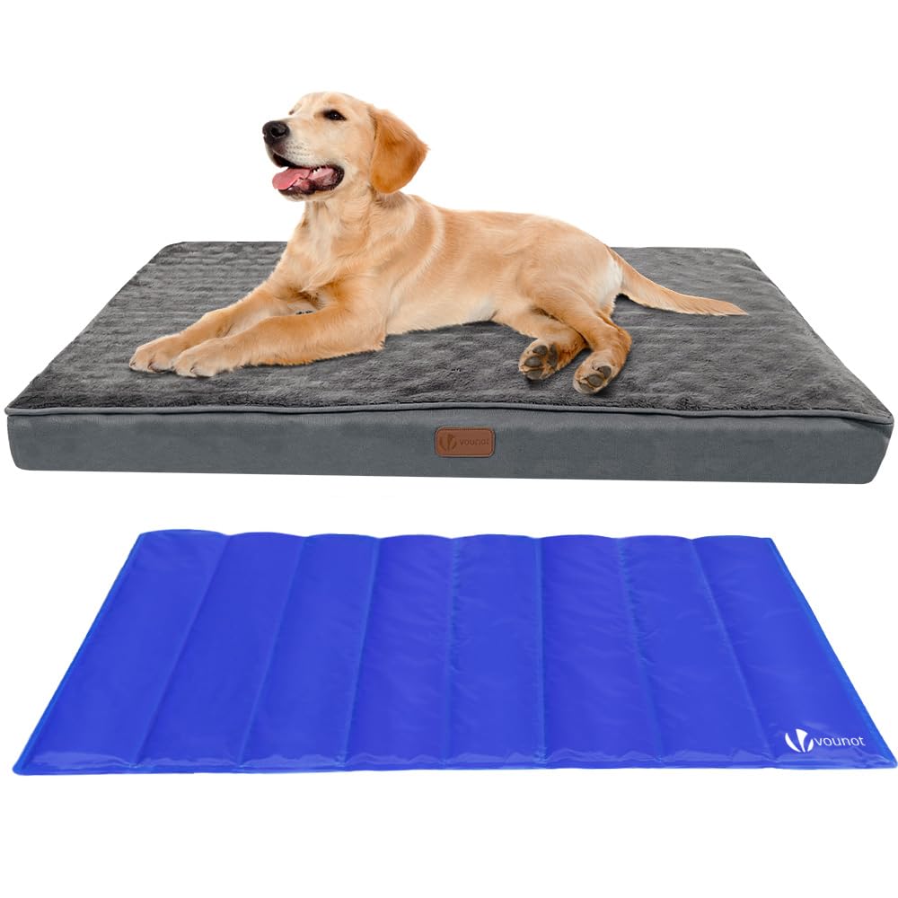 VOUNOT® Cuscino per Cane Ortopedico con Tappetino di Raffreddamento in Gel, Cuccia Materassino Cani Sfoderabile Lavabile con Tappeto Rinfrescante, 115x81x9cm