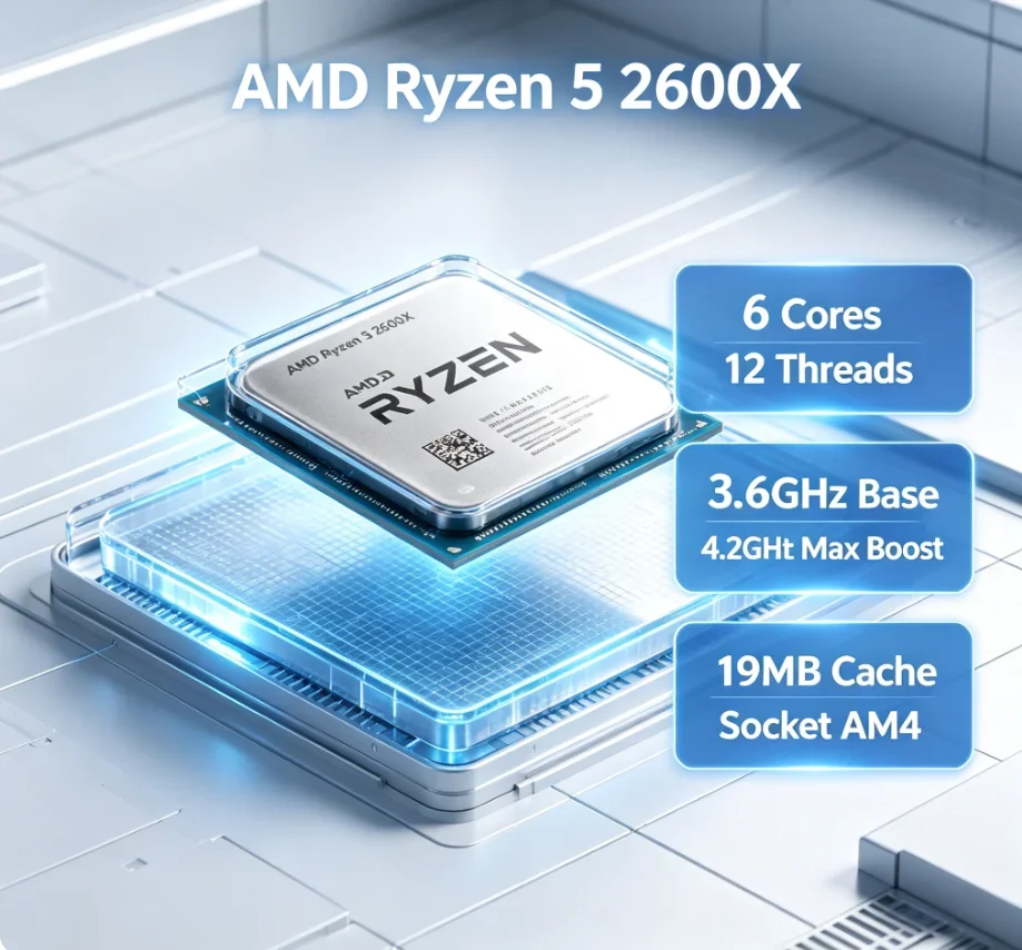 Processore Desktop AMD Ryzen 5 2600X, 6 Core 12 Thread, 4.2GHz Max Boost, 12MB Cache L3, 95W, 12nm, AM4, per Gaming
