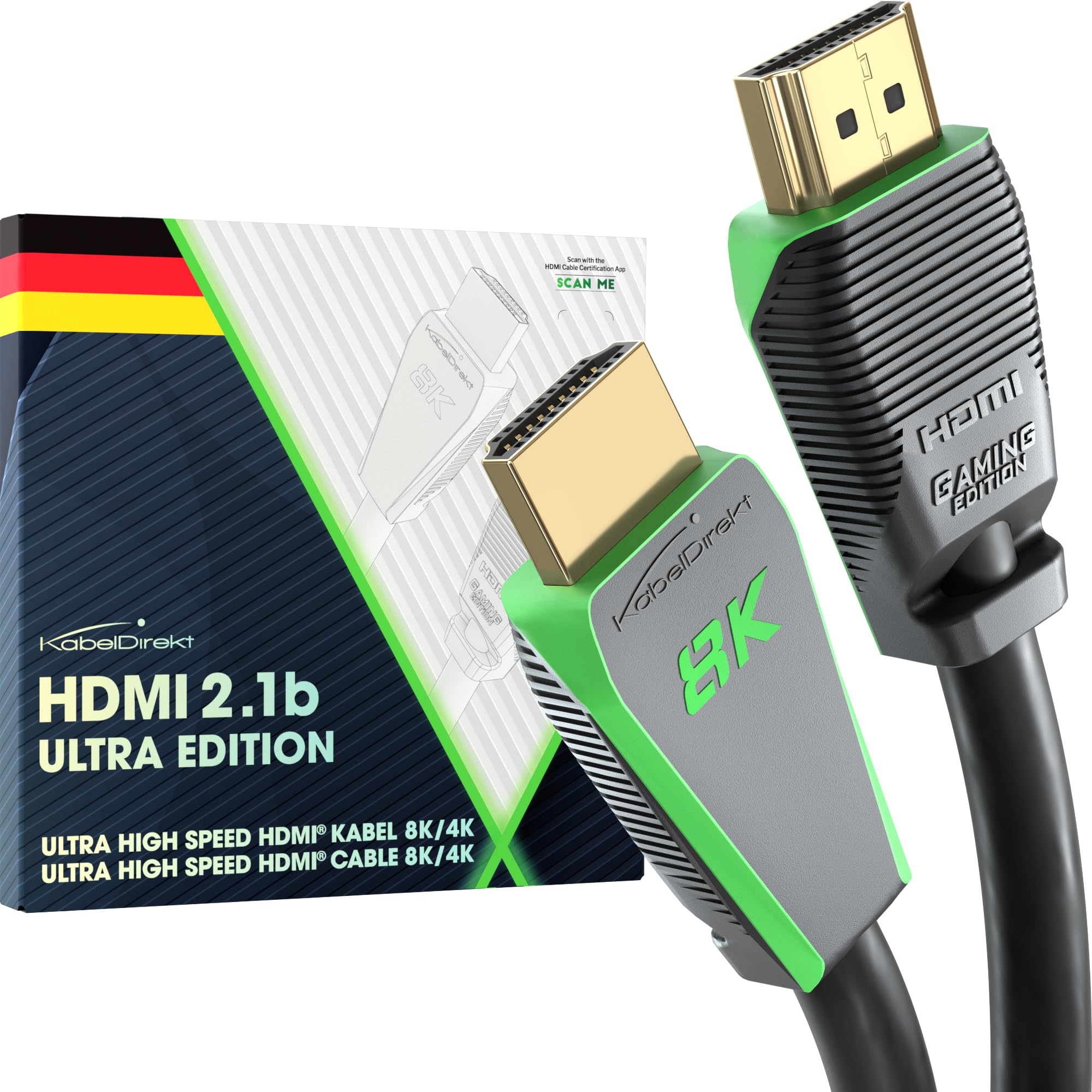 KabelDirekt – Cavo HDMI 2.1b 8K – 2m | 8K@60Hz, Ultra High Speed/48G per 10K, 8K o 144Hz ultra veloci a 4K, ottimale per PS5/XBO e PC da gioco, monitor/TV, grigio