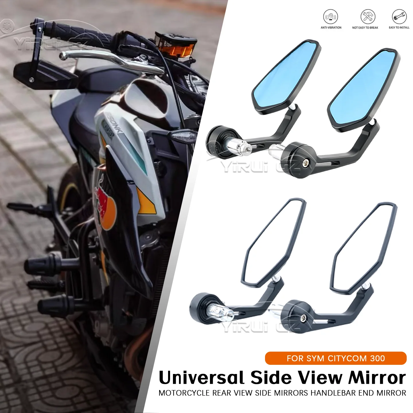 Specchietto Retrovisore per Moto SYM Citycom 300, Universale per Manubrio 7/8 Pollici, Specchio Laterale