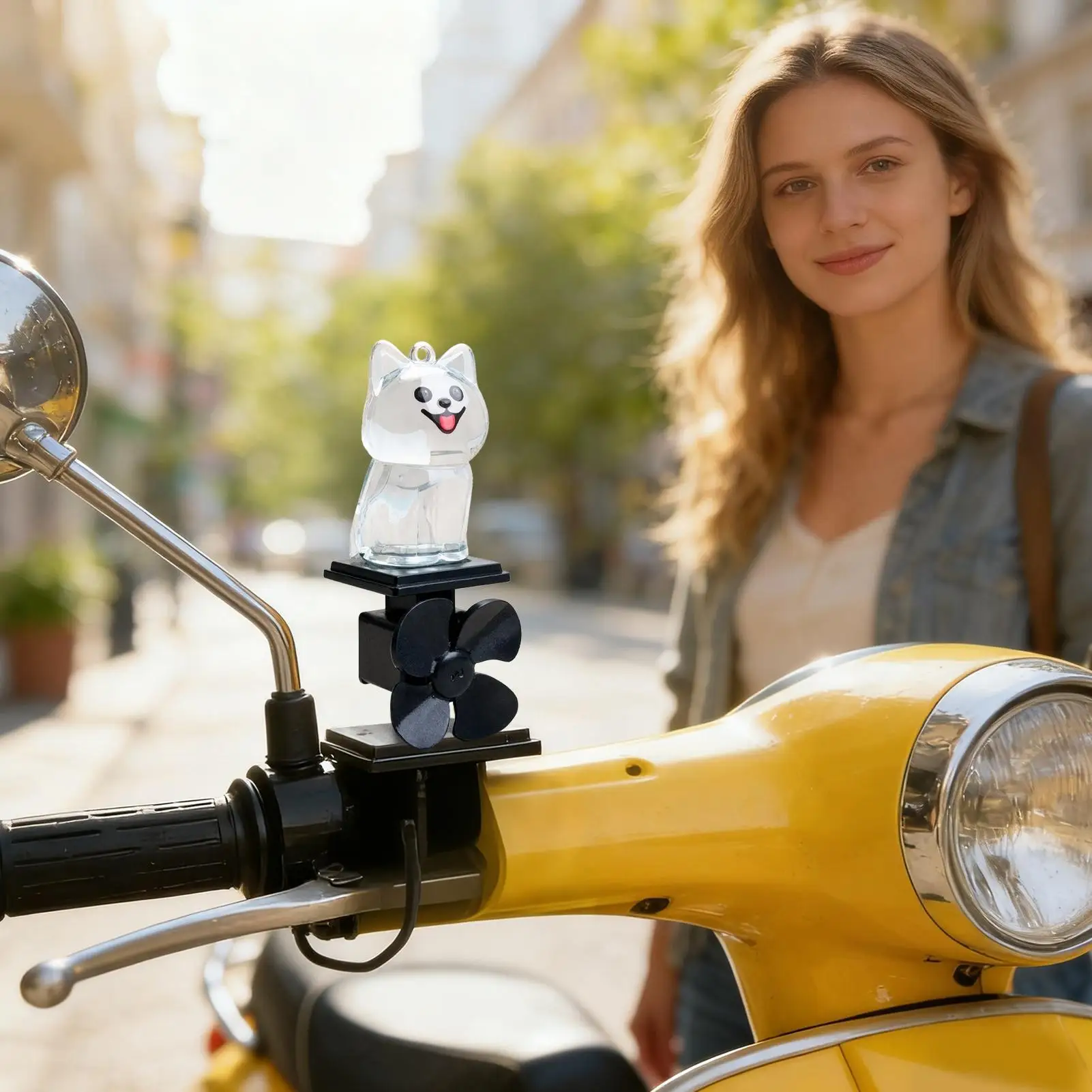 Mini figurine di cani Decorazione illuminata per moto Figurine di animali alimentate al vento per manubrio del motociclo Notte di ciclismo all'aperto
