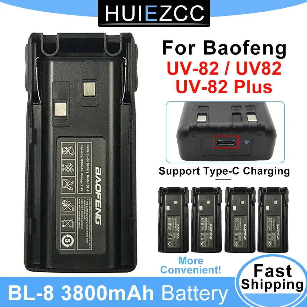 Batteria agli ioni di litio UV-82 da 3800mAh per walkie-talkie Baofeng UV82 Plus UV-8D UV-82WX UV-89, batterie ricaricabili