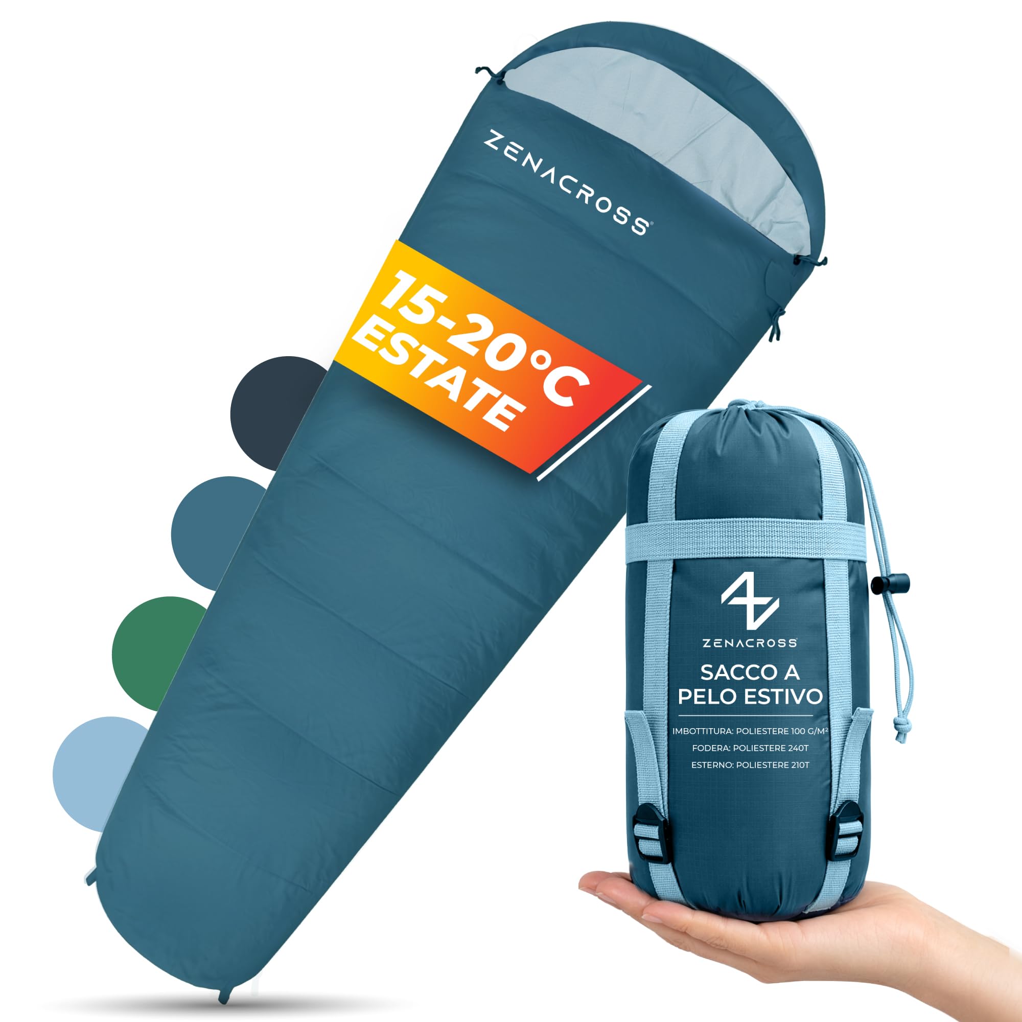 Zenacross Sacco a Pelo Estivo - Sacco a Pelo Compatto & Ultra Leggero (900g) per Campeggio, Attività all'aperto e Festival