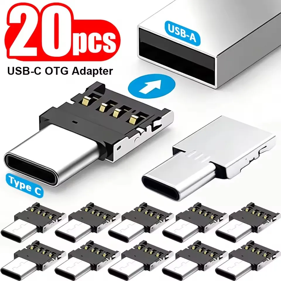 Adattatore USB-C OTG da 20/10/5/1 pezzi, connettore da USB-C maschio a USB 2.0 femmina, mini adattatore per trasferimento dati per telefono, tablet, laptop