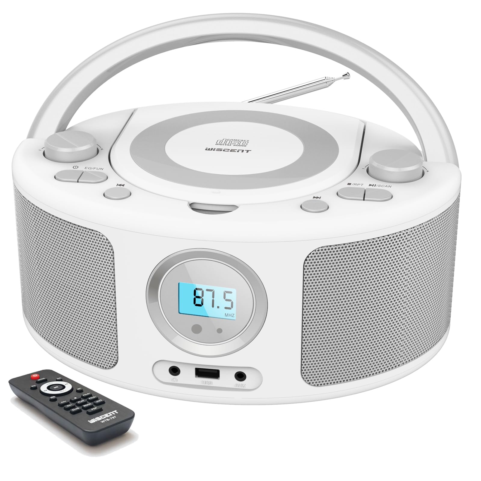 Radio Portatili Boombox con Bluetooth, Telecomando, Lettore CD Stereo con Radio FM, Ingresso Blue Tooth, USB, AUX-IN,Compatibile CD-R/CD-RW,AC o Alimentato a Batteria