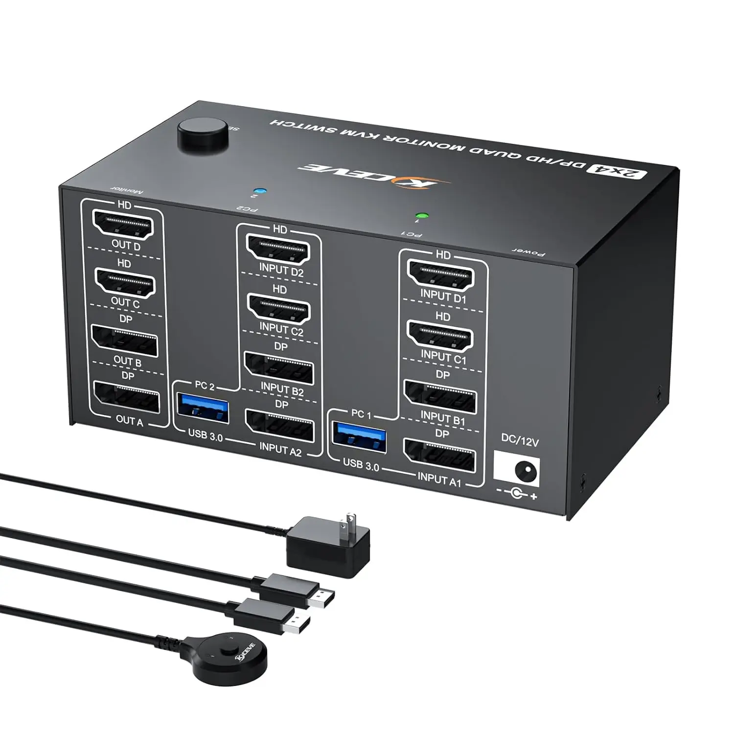 Switch KVM per 4 Monitor e 2 Computer, 4K120Hz/8K@30Hz, USB 3.0, per Condividere 4 Monitor tra 2 PC e Tastiera