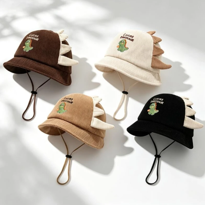 Cappello da Sole per Bambini Carino, Leggero, Primaverile e Autunnale, Modello Dino, con Tesa Larga e Cordino Antivento per Bambini e Bambine