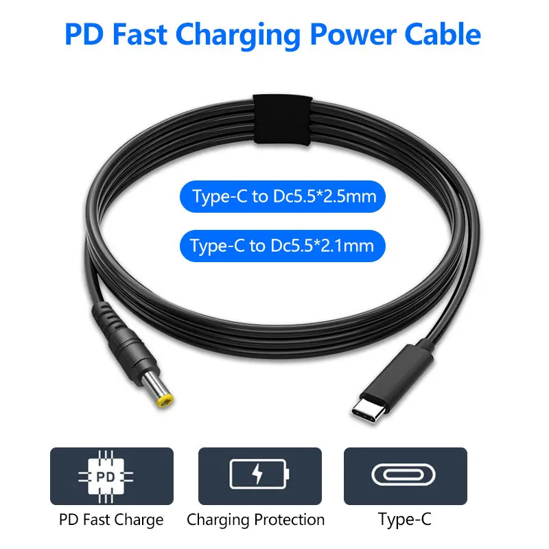 PD65W 20V 3A USB Tipo C a DC5525 DC5521 Cavo di alimentazione Cavo di ricarica Cavo convertitore 1,5 m per TS100 PINE64 SH72 T12 Saldatore