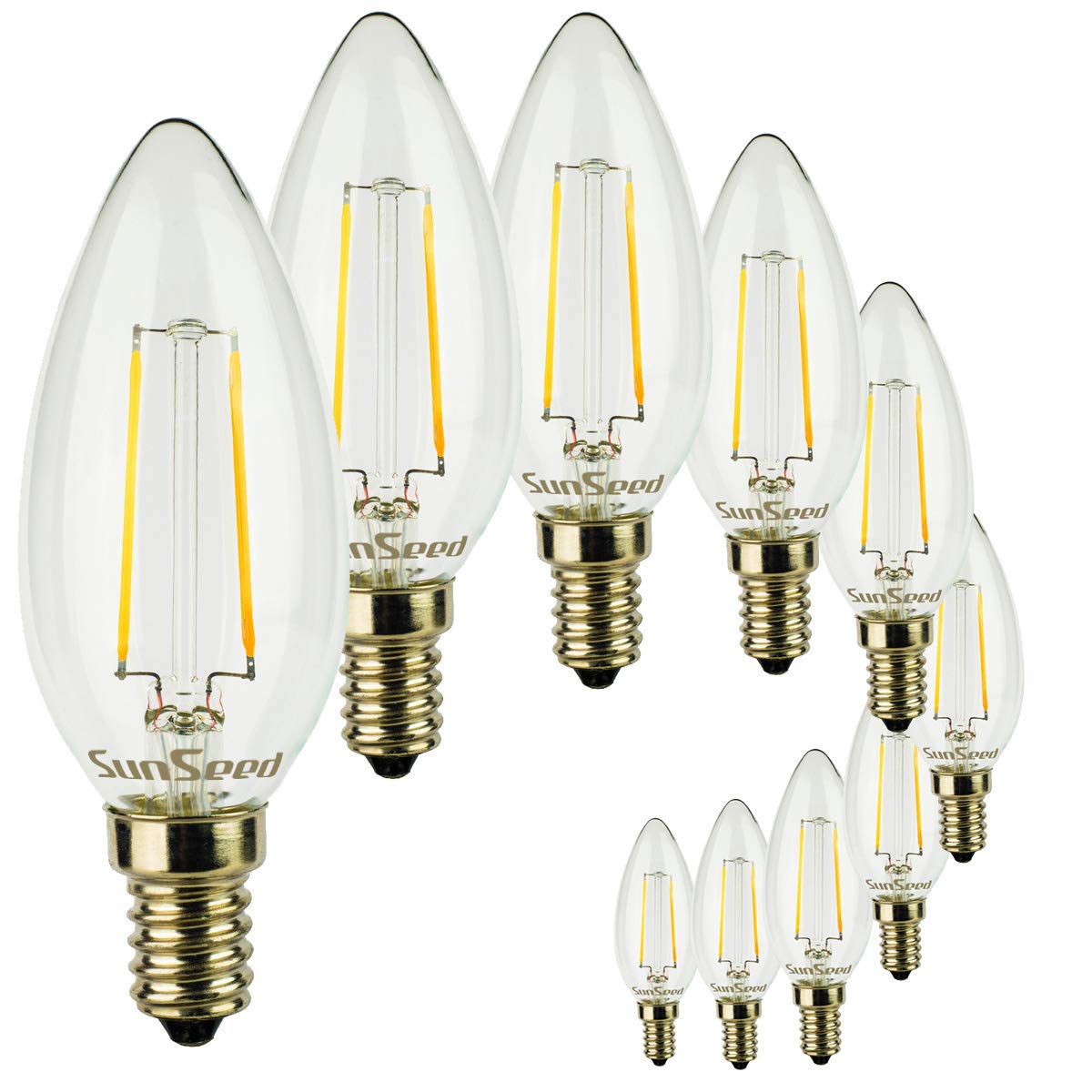 SUNSEED 10x Lampadina E14 Filamento LED 2W Candela C35 250 Lm Luce Naturale 4000K, 25W Equivalente