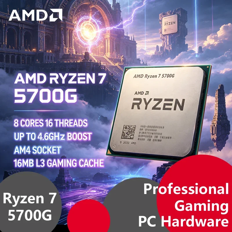 Processore Desktop AMD Ryzen 7 5700G (versione tray), 8 Core 16 Thread, fino a 4.6GHz Boost, 16MB Cache L3, Socket AM4, Processore Gaming con IGPU