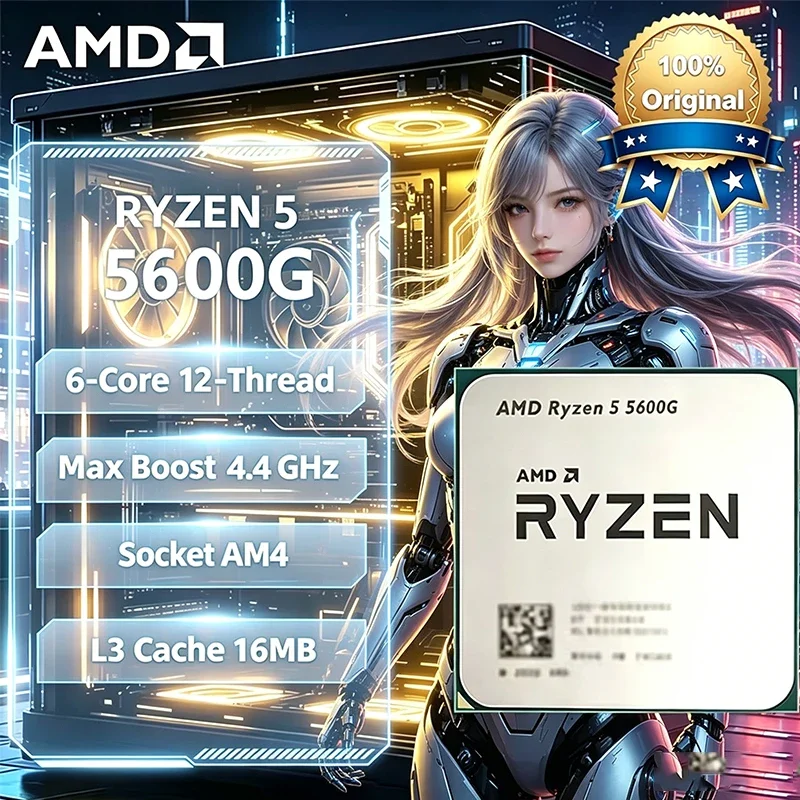Processore Desktop AMD Ryzen 5 5600G, CPU 6-Core 12-Thread 4.4GHz Sbloccato, Socket AM4, CPU per Gaming Senza Confezione