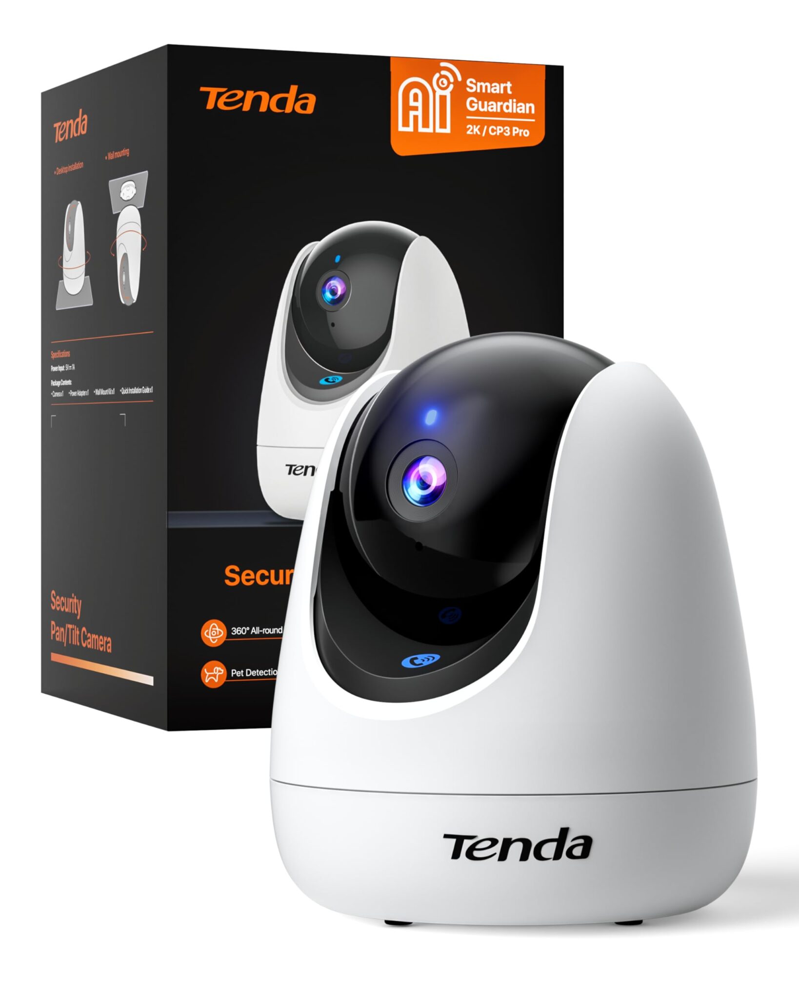 Tenda Telecamera di Sorveglianza Interna 2K 3MP, CP3 Pro | Wi-Fi 6, Vista 360°, Chiamata con un Tocco, Audio Bidirezionale, Visione Notturna, per Bambini, Anziani e Animali