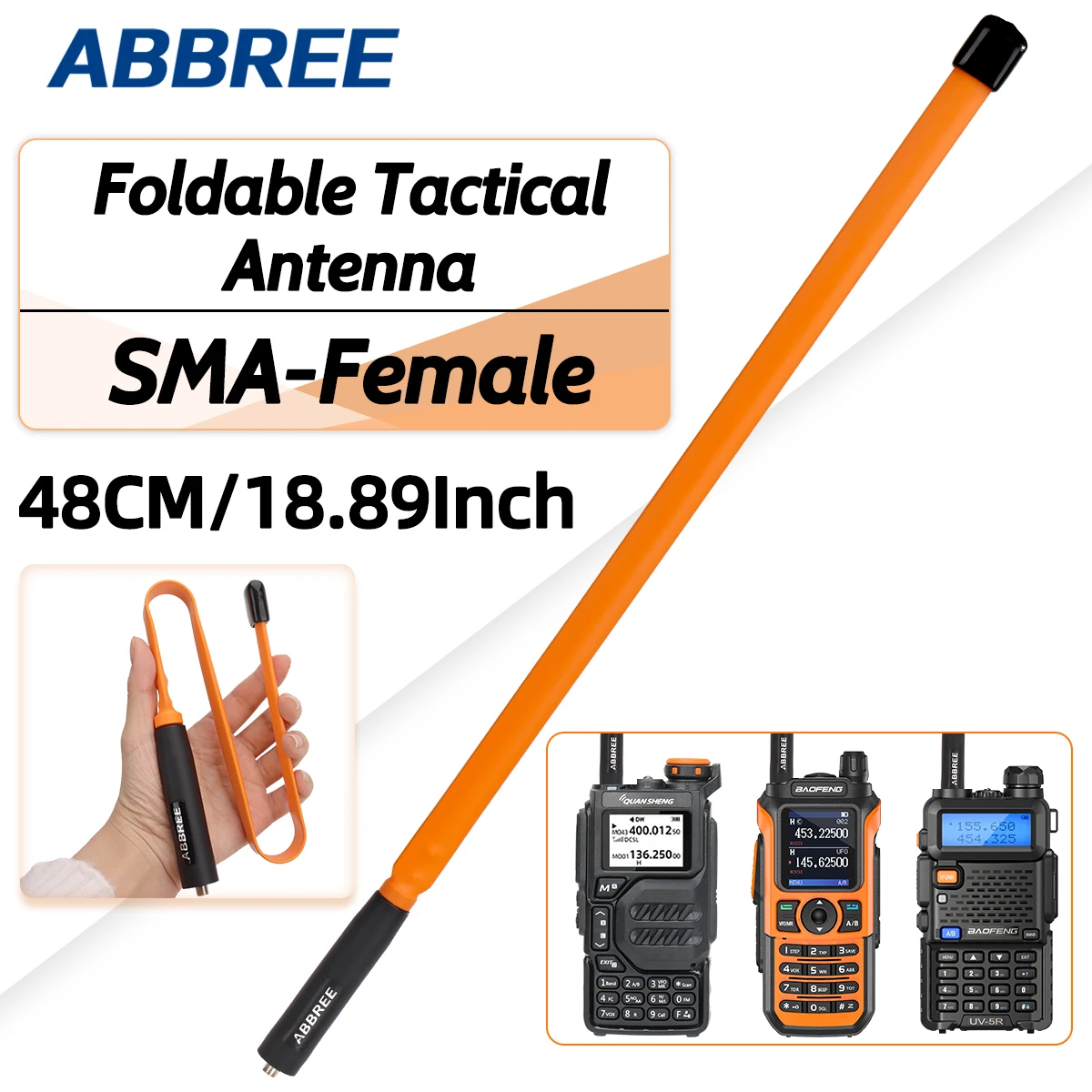ABBREE CS Antenna Tattica SMA-Femmina 144/430Mhz VHF UHF Dual Band Pieghevole Per Baofeng UV-5R UV-21 QuanSheng K5 Ham Radio