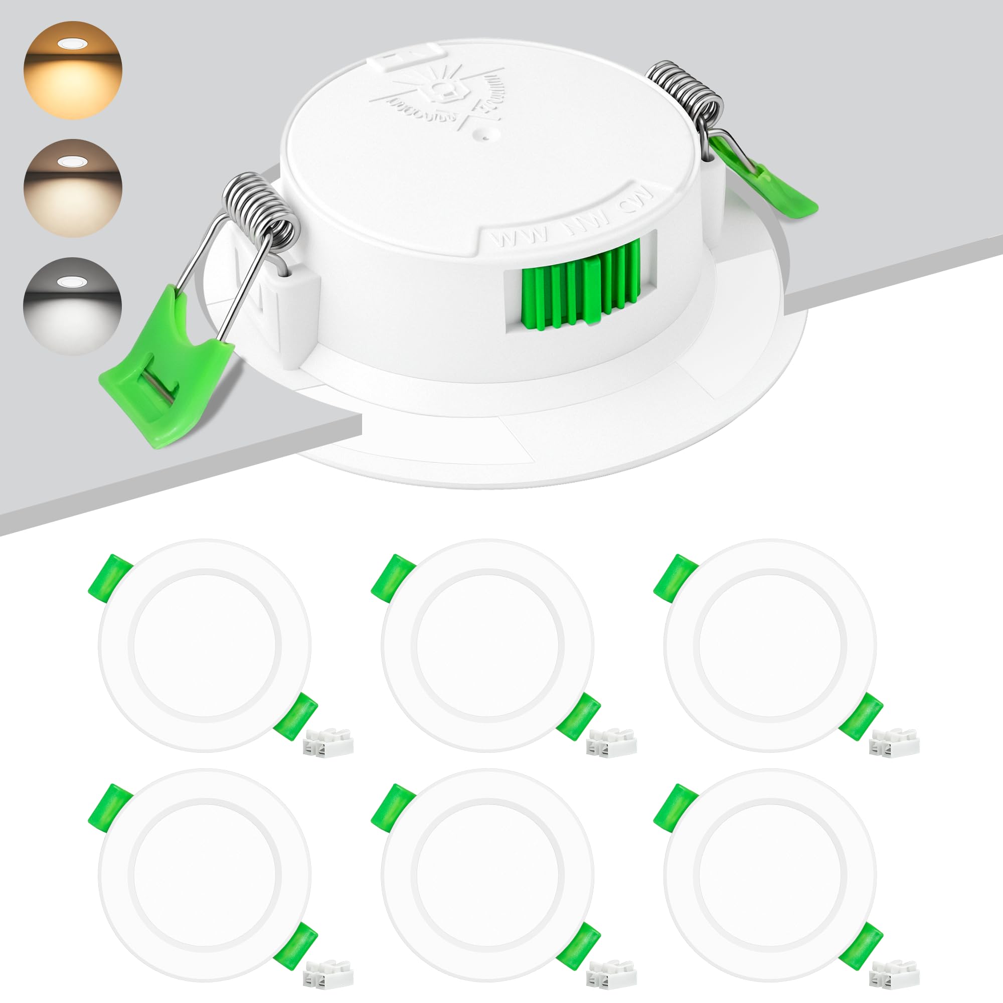 Laiebri Confezione da 6 Faretti LED da Incasso 230V 6W, Foro Ø55-68mm Faretti LED da Incasso 3CCT 2700K/4000K/6000K, Ultra Slim 25mm IP44 Faretti LED Soffitto per Bagno Cucina Sog…