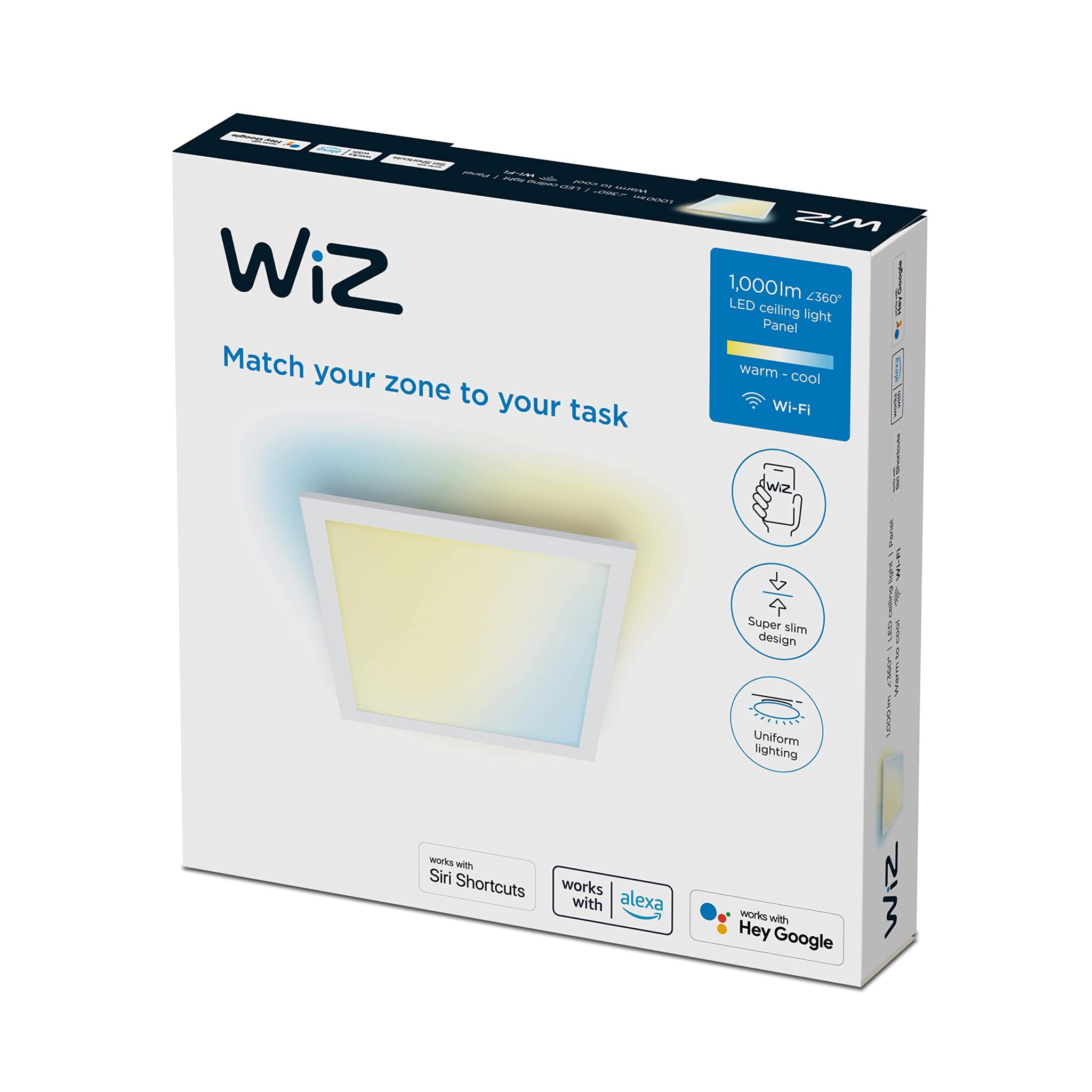 WiZ Plafoniera Quadrata Smart WiFi, Luce Bianca da Calda a Fredda, 12W, Bianco, Tecnologia SpaceSense, Controllo Vocale (Alexa, Apple HomeKit, Google Home)