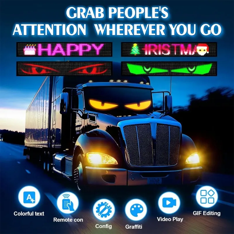 Pannello LED a Matrice di Pixel, Insegna LED per Auto, Applicazione Occhio del Diavolo, Illuminazione Notturna, Display LED Flessibile Programmabile Fai-da-Te per Auto e Camion